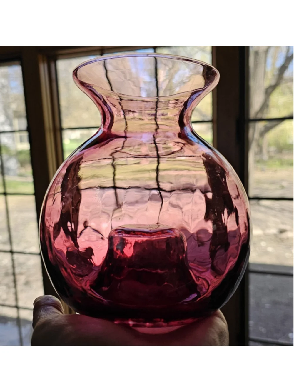 Vintage Pilgrim Glass Cranberry Optic Rose Bowl Vase - 5.5